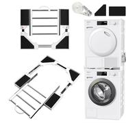 KUOFANY Intermediate Frame with Washing Line, Connection Frame for Washing Machine Dryer Universal, Tumble Dryer Intermediate Frame with Extendable Towel Rail, Adjustable Size from 53 - 68 cm