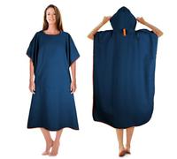 KUOGAS Changing Robe Towel Poncho with Hood for Surfing Swimming Wetsuit Changing,Compact & Light Weight (Navy Blue, 01-Medium)