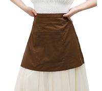 KUOIN Medieval Apron with Pockets Linen Half Waist Chef Waiter Aprons Vintage Cosplay, Brown, One size