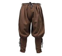 KUOIN Medieval Renaissance Ankle Banded Pants for Men Pirate Navigator Trousers Linen Bottoms, Brown, Medium
