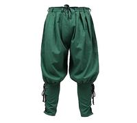 KUOIN Medieval Renaissance Ankle Banded Pants for Men Pirate Navigator Trousers Linen Bottoms, Green, Medium