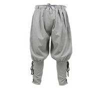 KUOIN Medieval Renaissance Ankle Banded Pants for Men Pirate Navigator Trousers Linen Bottoms, Grey, Large