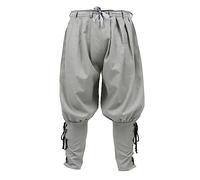 KUOIN Medieval Renaissance Ankle Banded Pants for Men Pirate Navigator Trousers Linen Bottoms, Grey, X-Large
