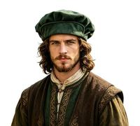 KUOIN Renaissance Tudor Hat Men Medieval Wizard Faux Suede Beret, Green, One Size