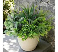 KUOL-KIDS 12 Bouquets Faux Plants UV Resistant Realistic Artificial Decoration Eucalyptus Fern Lavender Greenery for Patio Garden Front Porch Decor Weatherproof Fake Plants for Outside