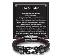 KUOL-KIDS Mens Leather Bracelets Jewellery Gifts for Men with Blessing Greeting Card Husband Boyfriend Adjustable Stainless Steel Wrist Bracelet Men with Card Letters Birthday Christmas To My Man