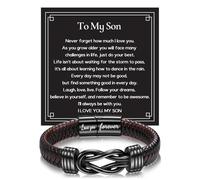 KUOL-KIDS Son's Leather Bracelets Jewellery Gifts for My Son with Blessing Greeting Card Child Adjustable Stainless Steel Wrist Armband Bracelet Boys with Card Letters Birthday Christmas To My Son