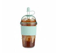 kuoleopa Reusable Ices Coffee Cups with Lids and Straws 17oz, Boba Cup with Straw, Leak Proof Tumbler with Silicone Sleeve for Cold Drinks, Iced Coffee, Bubble Tea ，light Blue