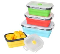 KUON Collapsible Silicone Food Storage Containers with Airtight Lids, 4 Pack Set Lunch Box, Microwave and Freezer and Dishwasher Safe, BPA Free (4 Colors)