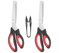 KUONIIY Pinking Shears 3-Piece Set (Serrated & Scalloped) with Bonus Thread Snips, Ergonomic Zig Zag & Wave Fabric Scissors, Black-Red