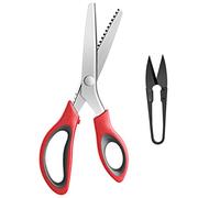KUONIIY Pinking Shears Serrated, Comfort Grips Handled, Professional Dressmaking Sewing Craft, Zig Zag Cut Scissors, 9 Inch, Red Black