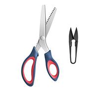 KUONIIY Pinking Shears, Zig Zag Scissors Set, Professional Serrated Scissors for Cutting Fabric, Suitable for Tailor, Including 9.4 inch Pinking Shears, 4.1 inch Thread Cutter, Dark Blue Red