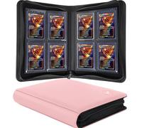 KUOOKING Toploader Binder, Holds 112+ Toploaders, 4 Pocket Top Loader Card Storage Case, Double-Sided Pockets for trading card in 3 x 4'' Toploaders（Pink）