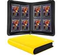 KUOOKING Toploader Binder, Holds 128+ Toploaders, 4 Pocket Top Loader Card Storage Case, Double-Sided Pockets for trading card in 3 x 4'' Toploaders (Yellow)