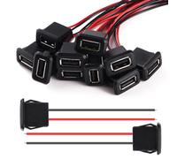 KUOQIY 10 PCS 3A 2 Pin USB Female, USB Connector with Card Buckle Female, with 100mm 22 AWG Wire, Black