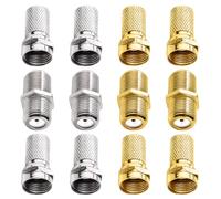 KUOQIY 12 PCS F Type Connector Kit, Screw on F Plug Connectors and F-Type Couplers, Satellite Cable Connector, for Satellite TV Aerial Sky Virgin NTL Coaxial Cable, Gold, Silver