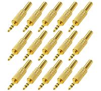 KUOQIY 15 PCS 3.5mm 3 Pole TRS Male Plug, Metal Audio Soldering Headphone Jack Plug with Spring, Metal Audio Soldering Adapter Converter, for Headphone Headset Earbud Earphone, Gold-Plated