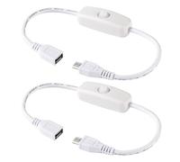 KUOQIY 2 PCS 0.27m Micro USB Extension Cable with On/Off Switch, for LED Desk Lamp LED Strip, White