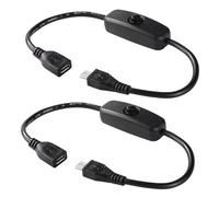 KUOQIY 2 PCS 0.27m Micro USB Extension Cable with On/Off Switch, Micro USB Switch Cable, Micro USB Cable with Switch, Micro USB Switch Extension Cable, for LED Desk Lamp LED Strip, Black