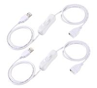 KUOQIY 2 PCS 1.2m USB Extension Cable with On/Off Switch, USB Switch Cable, for LED Desk Lamp LED Strip, White
