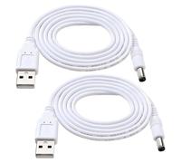 KUOQIY 2 PCS 1m 22AWG USB to DC 5V Power Cable, USB to 5.5x2.1 mm DC Barrel Jack Power Charging Cable, for LED Light Strips, Small Desk Lamps, Small Fans, Laptop Cooling Bases, White