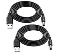 KUOQIY 2 PCS 1m 22AWG USB to DC 5V Power Cable, USB to 5.5x2.1 mm DC Barrel Jack Power Charging Cable, for LED Light Strips, Small Desk Lamps, Small Fans, Laptop Cooling Bases, Black