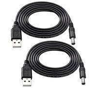 KUOQIY 2 PCS 1m 22AWG USB to DC 5V Power Cable, USB to 5.5x2.5 mm DC Barrel Jack Power Charging Cable, for LED Light Strips, Small Desk Lamps, Small Fans, Laptop Cooling Bases, Black