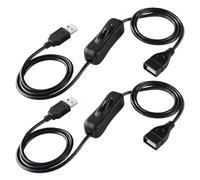 KUOQIY 2 PCS 1m USB Extension Cable with On/Off Switch, USB Switch Cable and Indicator Light, for LED Desk Lamp LED Strip, Black