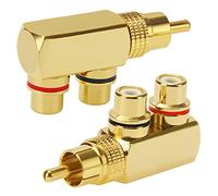 KUOQIY 2 PCS 90 Degree Right Angle RCA Splitter, RCA Male to 2 Female AV Splitter Adapter Connector, Gold Plated Jack Audio Video Y