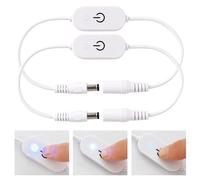 KUOQIY 2 PCS DC 5.5x2.1mm Mini Dimmer Touch Switch, DC Power Inline Switch Cable, Monochrome Touch Switch Dimmer, for 5-24 V LED Strip, LED Desk Lamp, White