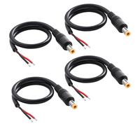 KUOQIY 4 PCS 0.3m 18 AWG 5.5x2.5 mm DC Power Pigtails Cable, DC Male Plug to Bare Wire Open End Power Supply Replacement Repair Cord, for CCTV Security Camera, LED Strip Light, Black