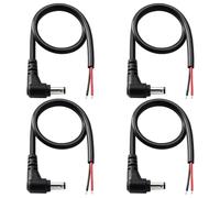 KUOQIY 4 PCS 30cm 18 AWG 5.5mm x 2.1mm DC Power Pigtails Cable, DC Right Angle Male Plug to Bare Wire Open End Power Supply Replacement Repair Cord, for CCTV Security Camera, LED Strip Light, Black