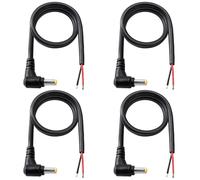 KUOQIY 4 PCS 50cm 18 AWG 5.5mm x 2.5mm DC Power Pigtails Cable, DC Right Angle Male Plug to Bare Wire Open End Power Supply Replacement Repair Cord, for CCTV Security Camera, LED Strip Light, Black