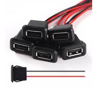 KUOQIY 5 PCS 3A 2 Pin USB Female, USB Connector with Card Buckle Female, with 100mm 22 AWG Wire, Black