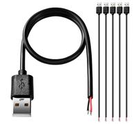KUOQIY 5 PCS USB-A Male 2 Pin Bare Wire, 30cm 22AWG USB 2.0 Male Plug 2pin Wire DIY Pigtail Cable 5V 3A, for USB Equipment Installed or DIY Replace Repair
