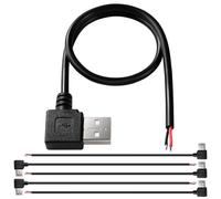 KUOQIY 5 PCS USB-A Male 90 Degree 2 Pin Bare Wire, 30cm 22AWG USB 2.0 Male Plug 2pin Wire DIY Pigtail Cable 5V 3A, for USB Equipment Installed or DIY Replace Repair