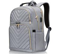 Kuosdaz Laptop Backpack for Women Men, Large School Backpack for Teens Boys Girls, 17.3 Inch Quilted Laptop Bag Bookbag College Bag with Charging Port, Work Travel Casual Daypacks, Grey