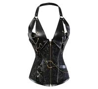 KUOSE Women's Faux Leather Gothic Steampunk Basque Bustier Shapewear Spiral Steel Boned Corset Top
