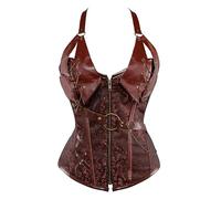 KUOSE Women's Faux Leather Gothic Steampunk Basque Bustier Shapewear Spiral Steel Boned Corset Top