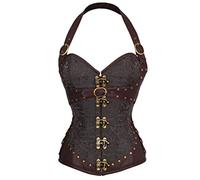 KUOSE Women's Faux leather Gothic Steampunk Basque Bustier Shapewear Spiral Steel Boned Corset Top