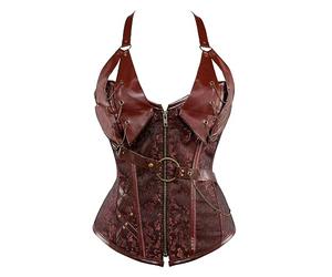 KUOSE Women's Faux Leather Gothic Steampunk Basque Bustier Shapewear Spiral Steel Boned Corset Top