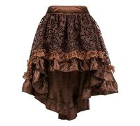 KUOSE Women's Gothic Steampunk Lace Asymmetrical High Low Vintage Skirt Brown
