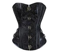 KUOSE Women's Jacquard Steampunk Spiral Steel Boned Basque Bustier Corset Top (UK(14-16) 2XL, Black-5)