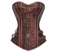 KUOSE Women's Jacquard Steampunk Spiral Steel Boned Basque Bustier Corset Top (UK(6-8) S, Brown-2)