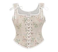 KUOSE Women's Renaissance Corset Top Floral Print Lace-up Vintage Medieval Corsets Vest