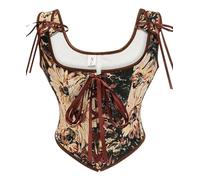 KUOSE Women's Renaissance Corset Top Floral Print Lace-up Vintage Medieval Corsets Vest