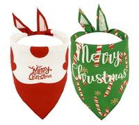 Kuoser 2Pcs Christmas Dog Santa Bandanas, Adjustable Triangle Dog Bibs with Christmas Patterns, Xmas Costume Outfit Accessories & Gift, Washable Pet Scarves for Small Medium Large Dogs, Red & Green