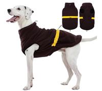 Kuoser Dog Fleece Jumper Brown 2XL, Adjustable Warm Dog Vest with Drawstring, Soft Cozy Jacket with Harness Hole for XX-Large Dogs Winter Cold Weather Coat