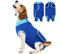 Kuoser Dog Surgery Recovery Suit Female Male, Breathable Cone Alternative, Cotton Bodysuit Spay Neuter Wound Care Anti Lick Comfortable Postoperative Clothing, Blue S
