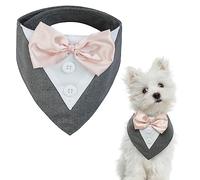 Kuoser Dog Tuxedo, Formal Dog Wedding Bandana Dog Collar with Bow Tie Dog Birthday Costume Adjustable Pet Party Tux Dog Wedding Attire, Dog Valentines Outfit Cosplay for Small Medium Large Pets, grey